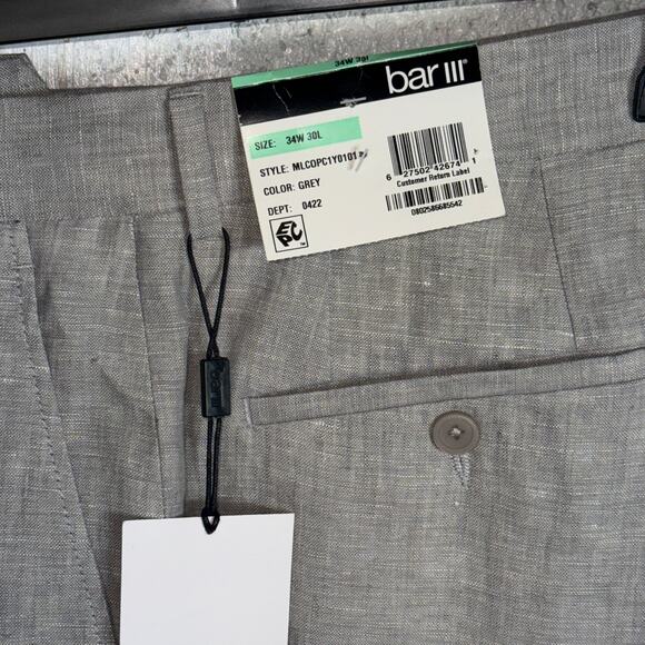 Bar III Men's Slim-Fit 100% Linen Suit Pants, Grey 34X30 $135 - Picture 3 of 8
